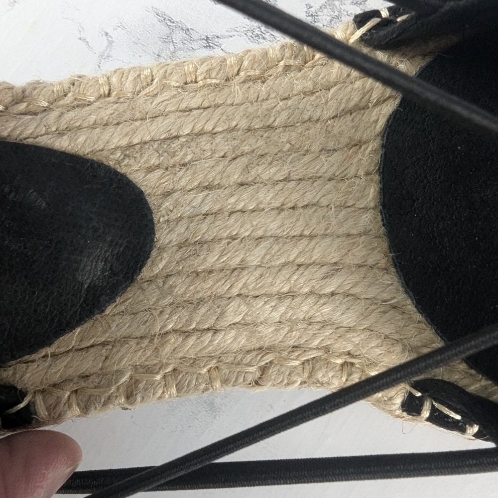 Eileen Fisher Black Perforated Suede Lace Espadrilles Size 7.5 - Picture 10 of 11